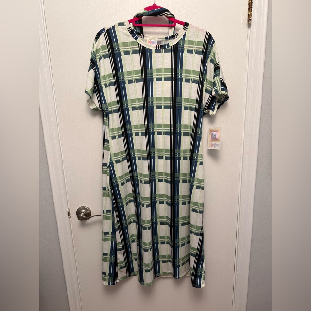 Green and Blue Plaid Dress with Belt